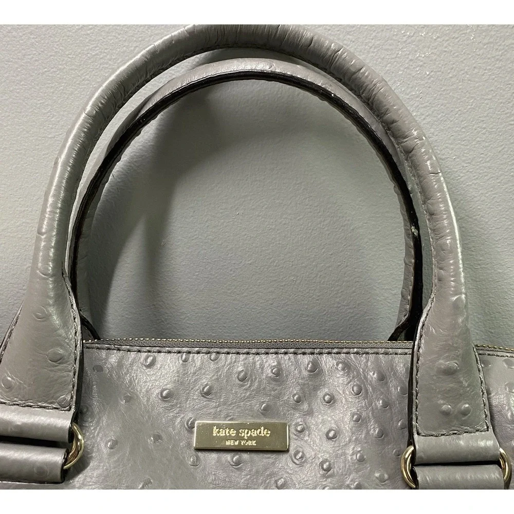 Kate Spade Blaine Windsor Large Gray Ostrich Embossed Leather Satchel Bag‎